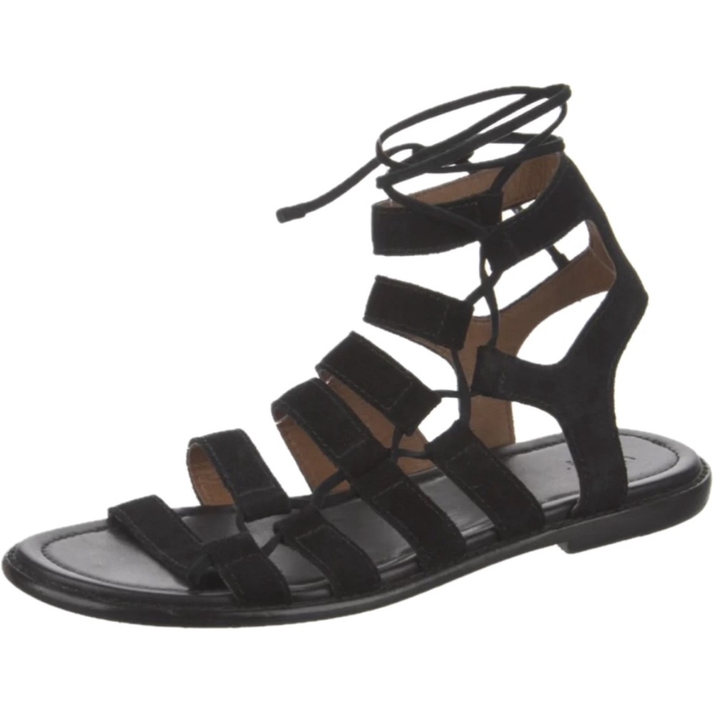Frye Blair Side Ghillie Women's Black Strappy Lace Up Ankle Wrap Sandals 8M